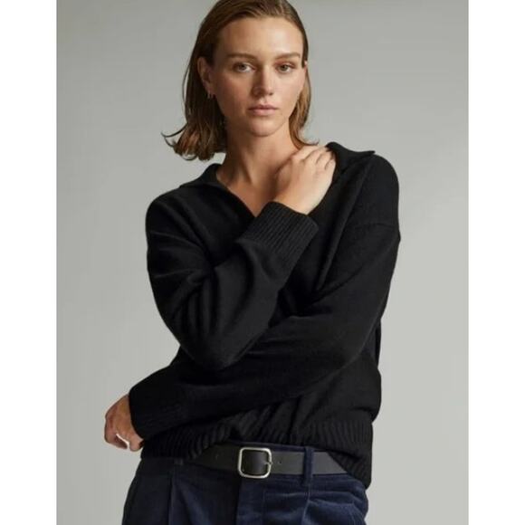 EVERLANE Women's The Cashmere Polo Sweater Small Black Long Sleeve NWT - Picture 1 of 12